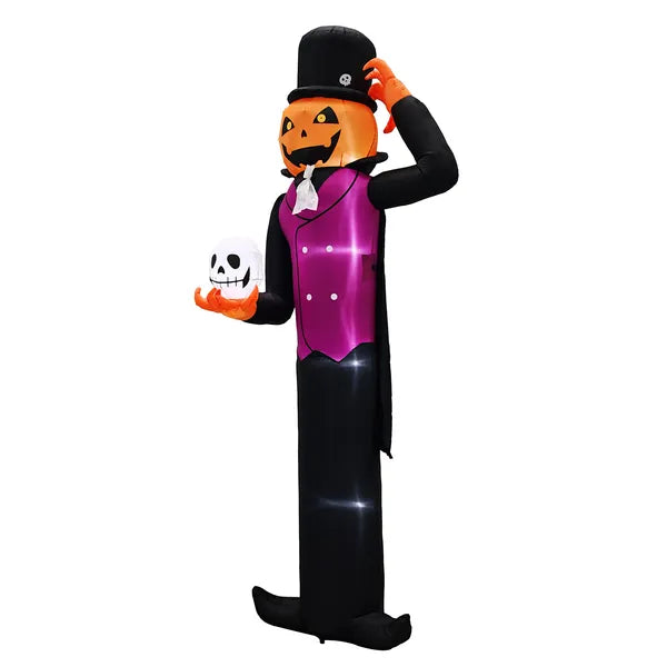 12FT Giant Halloween Inflatable Blow Up Decorations, Pumpkin Man Holding Skull With Built-in LEDs For Holiday Party