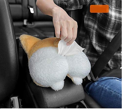 Tissue Box Cover Soft Adorable Corgi Butt Shaped Creative Storage Bag Hanging Pouch Tissue Box Wrapper For Car Home - view 4