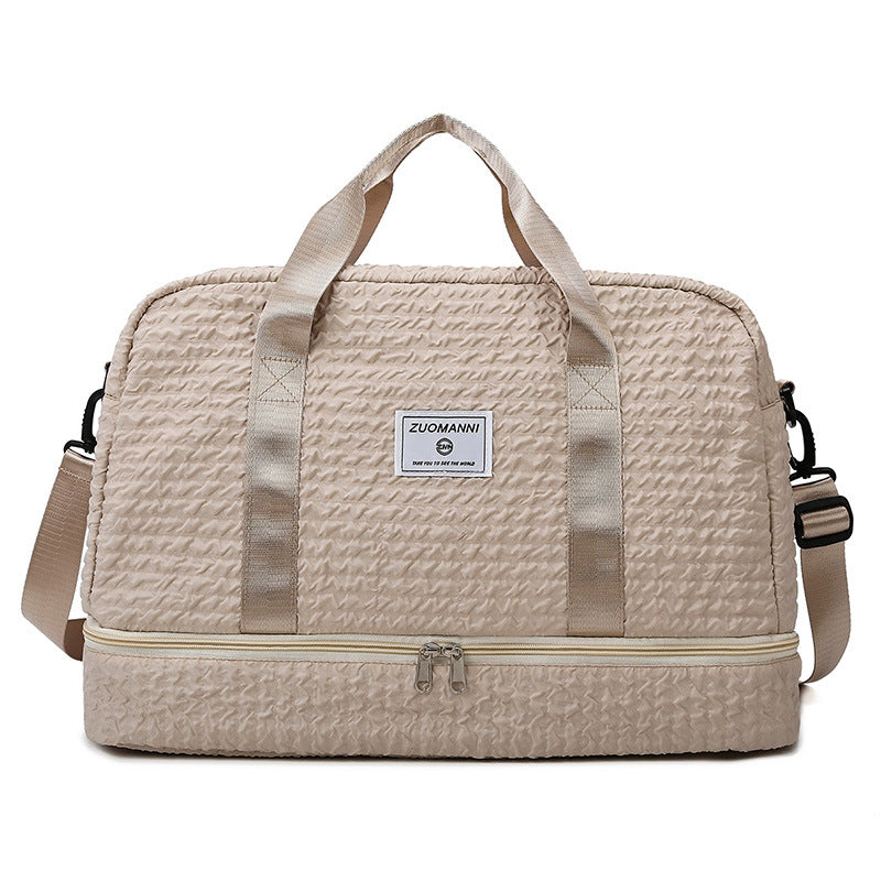 Solid Color Travel Duffle Bag With Ruched Design Portable Luggage Bag Dry And Wet Separation Fitness Gym Shoulder Bag - view 7