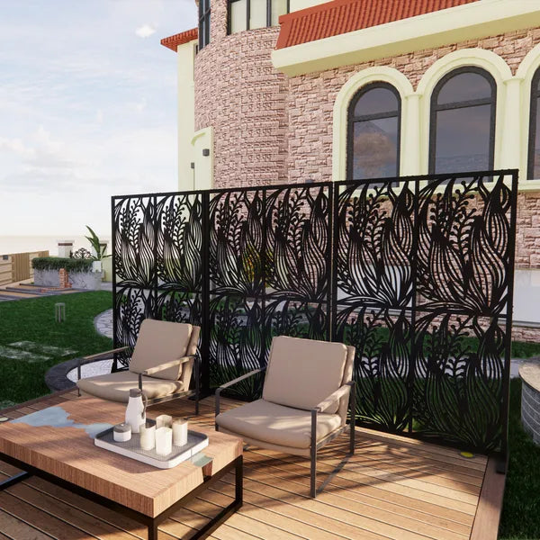 Metal Privacy Screens W3.8Ft X H6Ft Outdoor And Indoor Divider With Free Standing Decorative Privacy Screen For Balcony - view 4