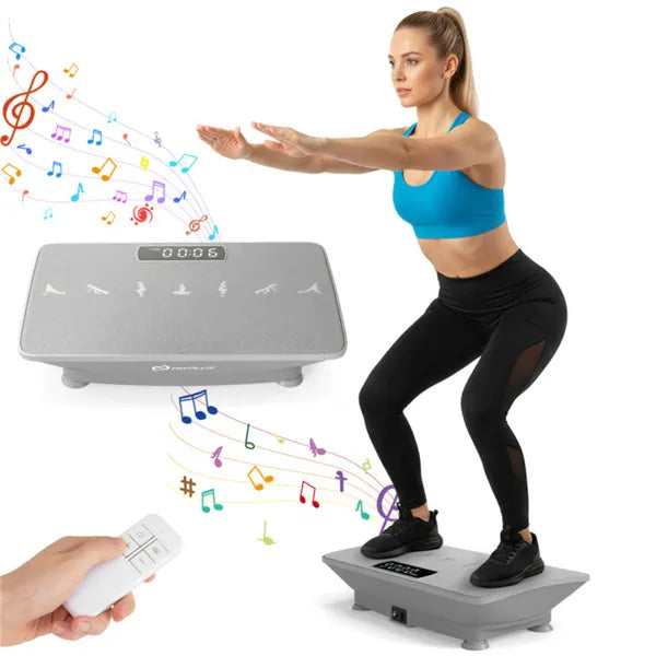 Gray Full Body Vibration Plate Exercise Machine, 10 Adjustable Speed Levels With Remote Control & Music Function