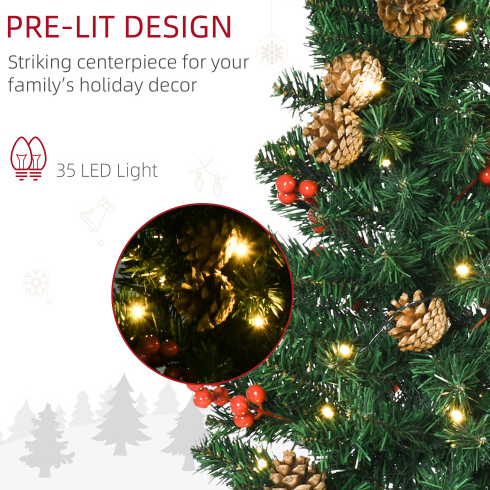 HOMCOM Prelit Holiday Christmas 4-Piece Set, Garland Wreath And Set Of 2 Entrance Trees With Warm White LED Lights - view 9