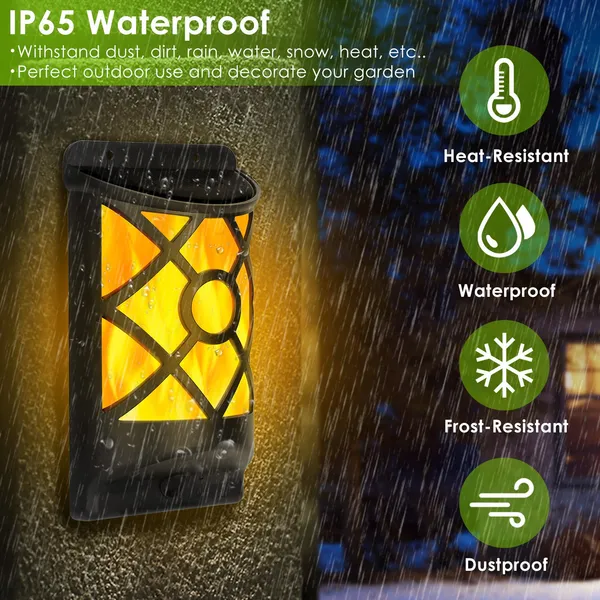 Flame Solar Lights Outdoor 96 LEDs Waterproof Flickering Flame Wall Mount Lamp Auto On Off - view 5