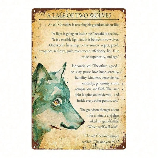 Vintage Wolf Wisdom Metal Tin Sign 8x12 Inch, Antique Farmhouse Wall Decor For Home Kitchen Cafe Bar Garage