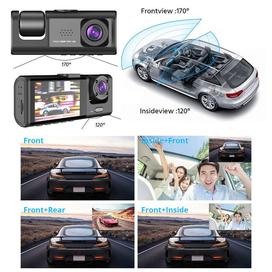 Car Dual Lens Dash Cam HD 1080P Front Rear Inside Video Recorder Camera G-Sensor - view 4