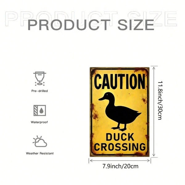 Vintage | Caution Duck Silhouette Metal Warning Sign 8x12 Inch 2D Flat Iron Wall Decor Yellow Retro Art Pre-Drilled - view 2