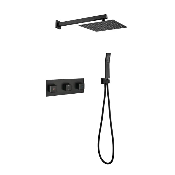 Brass Matte Black Shower Faucet Set Shower System 10 Inch Rainfall Shower Head with Handheld Sprayer Bathroom Luxury