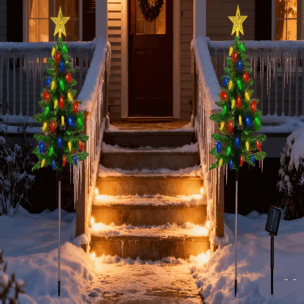 2Pack Solar Christmas Tree Lights 37.4in - 100 LED 4 Colors 8 Modes