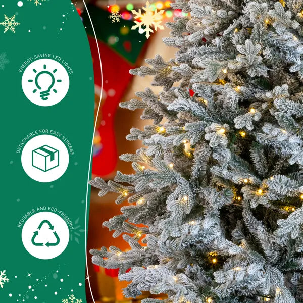 7 FT Pre-lit Snow Flocked Christmas Tree, Artificial Hinged Xmas Pine Tree With 1100 Branch Tips - view 6