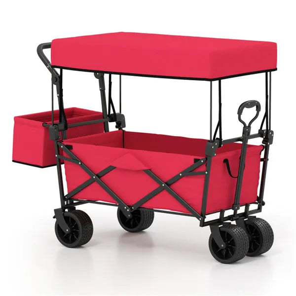 Foldable Utility Wagon,Adjustable Handle Outdoor Wagon, Puncture-Proof Wheels With Brakes