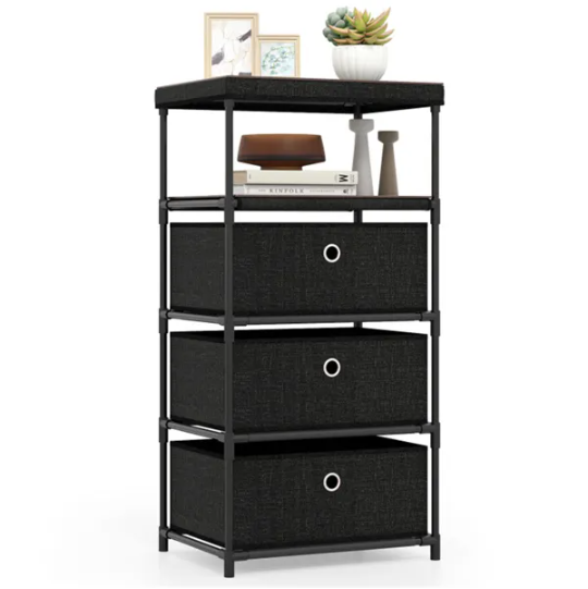 3-Drawer Fabric Storage Cabinet - Removable Foldable Drawers, Industrial Wood Top, Metal Frame With Anti-Tipping Kits - view 5