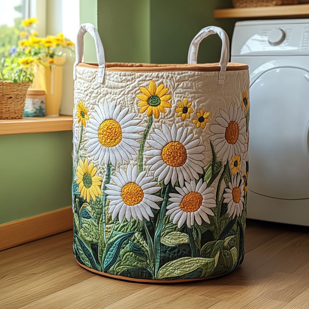 Quilted Embroidery Laundry Basket Storage Box Laundry Hamper - view 4