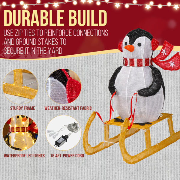 2.2FT Lighted Penguin Riding Sleigh Christmas Decorations, Pre-lit Holiday Decor With 130 Warm White LED Lights - view 4