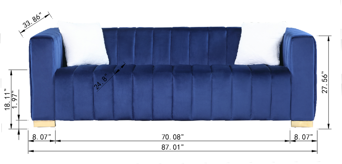 A Modern Channel Sofa Take On A Traditional Chesterfield,Navy Blue Color,3 Seater - view 3