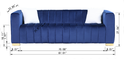 A Modern Channel Sofa Take On A Traditional Chesterfield,Navy Blue Color,3 Seater - view 3