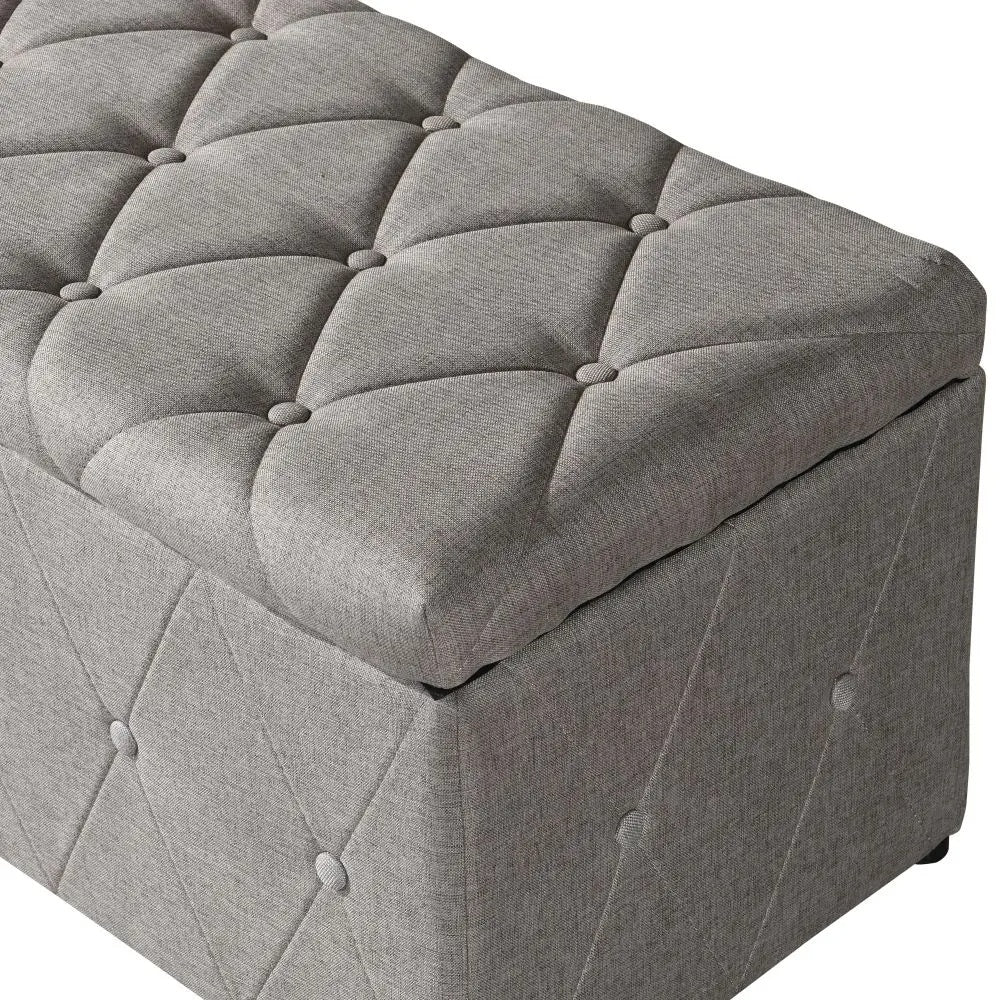1 Piece Rectangular Storage Ottoman Fabric Linen With 2 Set Ottomans Beige - view 3
