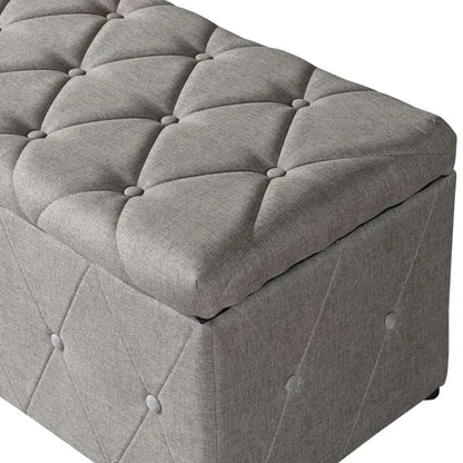 1 Piece Rectangular Storage Ottoman Fabric Linen With 2 Set Ottomans Beige - view 3