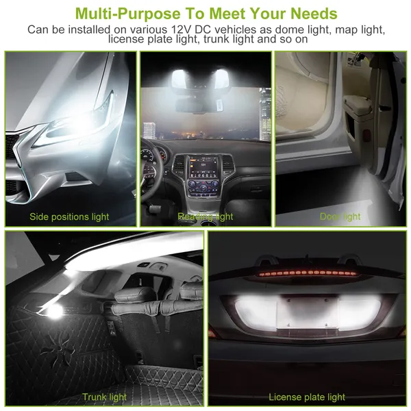 10Pcs 12V T10 LED Light Bulb Wedge Base Interior Dome Map LED Lights License Plate Trunk Side - view 4