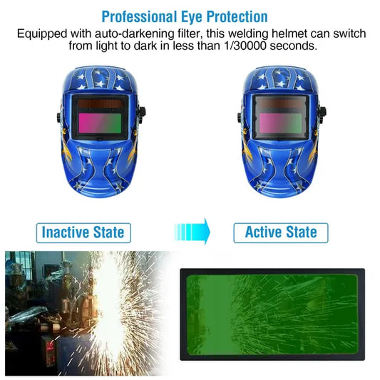 Welding Helmet Solar Powered Auto Darkening Hood With Adjustable Wide Shade Range 9-13 - view 2