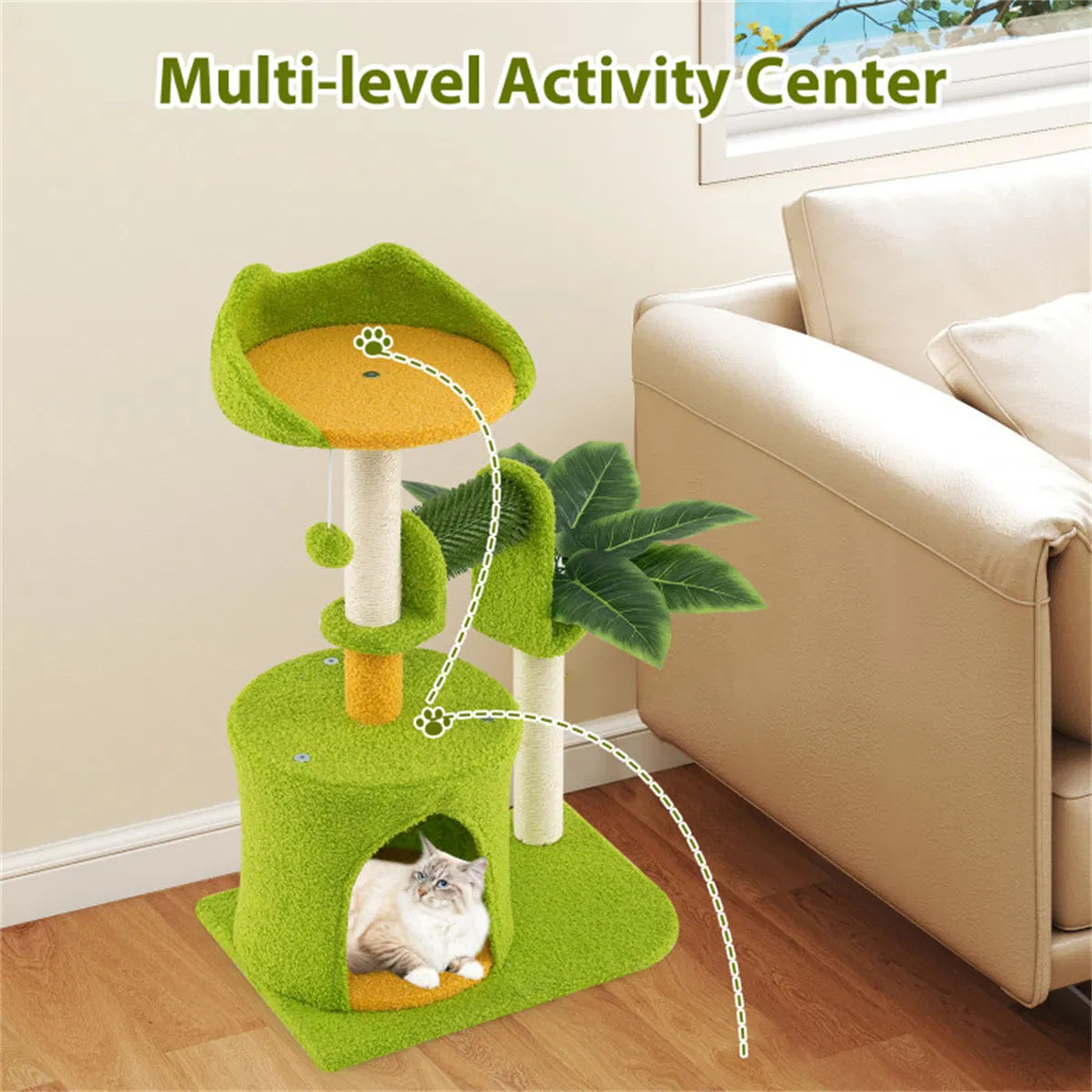 Cat Tree - 22LBS Capacity, Palm Tree Design with Self-Groomer & Scratching Posts - view 5