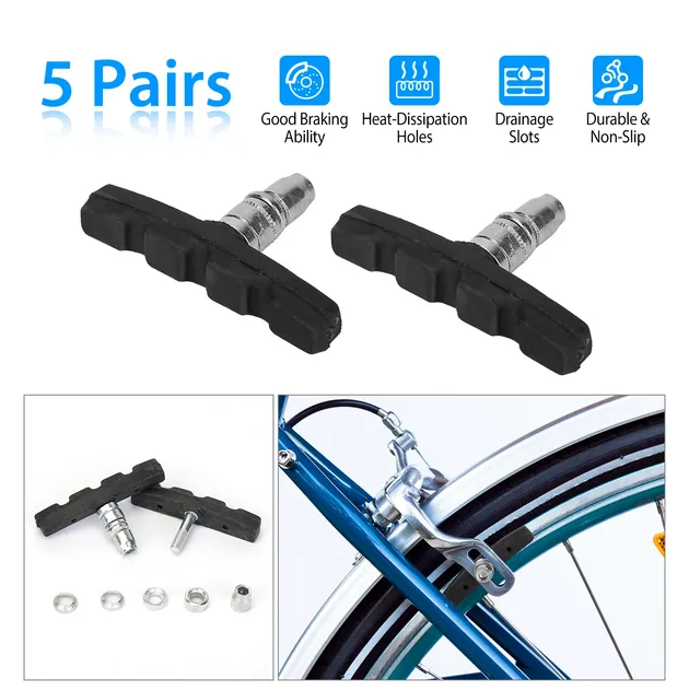 5 Pairs V Bike Brake Pads Road Mountain Bicycle V-Brake Blocks Set 70mm Non-Slip V Bicycle Stop Caliper