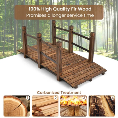 5 Feet Wooden Garden Bridge Wood Construction, Easy Assembly With Hardware - view 4