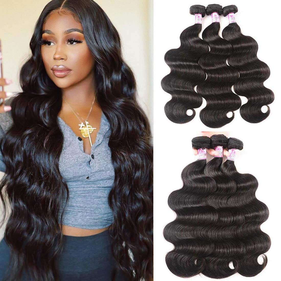 Human Hair Bundle Extensions Body Wave Natural Color - view 5