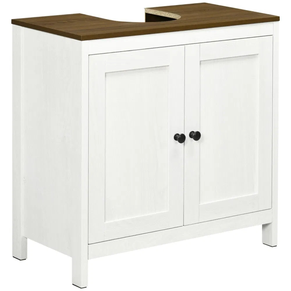 Pedestal Sink Storage Cabinet, Under Sink Cabinet with Double Doors, Antique White, Walnut-AS - view 2