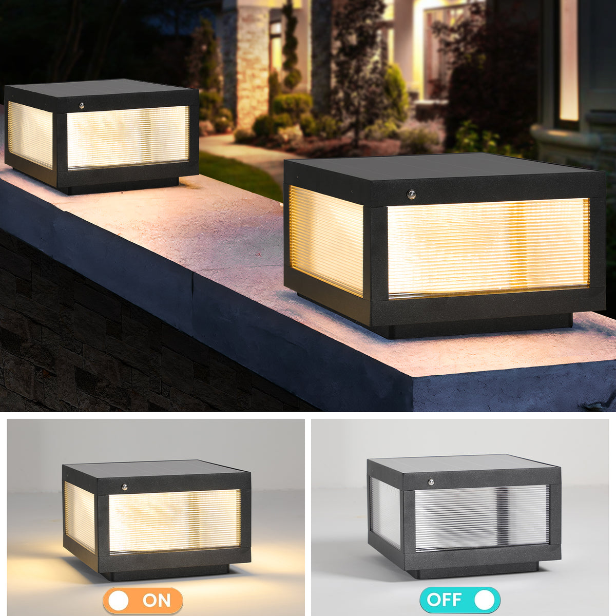 12inch Black Solar Powered LED Post Cap Light, Modern Outdoor LED Fence Light For Pathways, Decks, And Patios1-Pack - view 2
