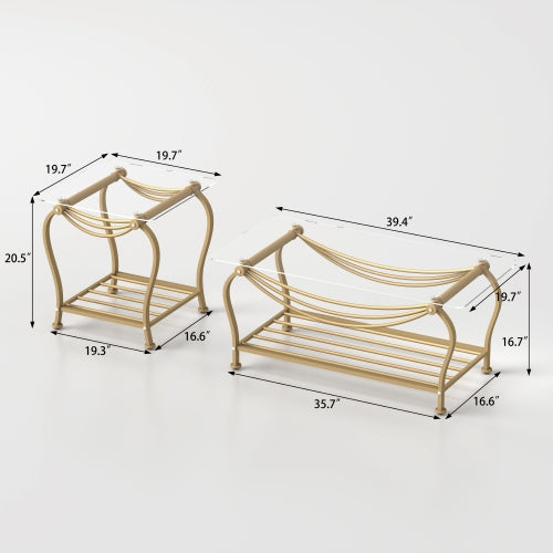 Tempered Glass Surface 3-piece Set Tea Table Decoration Rectangular Tea Table - view 3