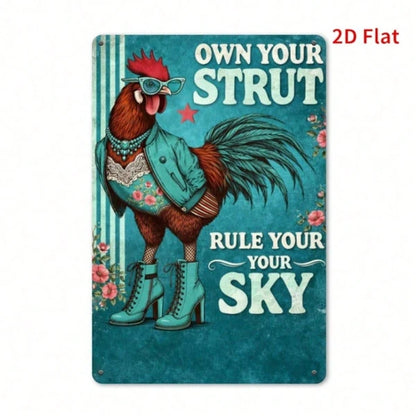 Cute Chicken Rooster Metal Wall Plaque, Farmhouse Style 2D Flat Print Art Decor - view 2