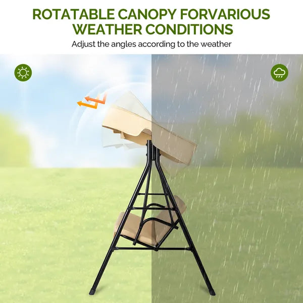 68x43x60 Inch Khaki KD Model With Cushion Canopy Iron Oxford Fabric 250kg Iron Swing Set - view 3