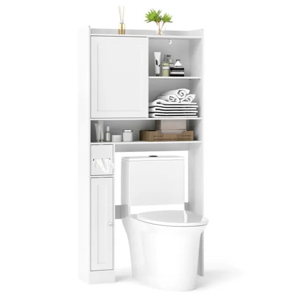 Over-The-Toilet Storage Cabinet White- 1 Top Shelf 2 Enclosed Cabinets Toilet Paper Holder - view 4