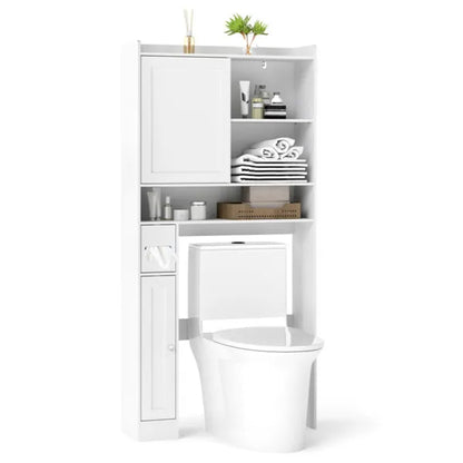 Over-The-Toilet Storage Cabinet White- 1 Top Shelf 2 Enclosed Cabinets Toilet Paper Holder - view 4