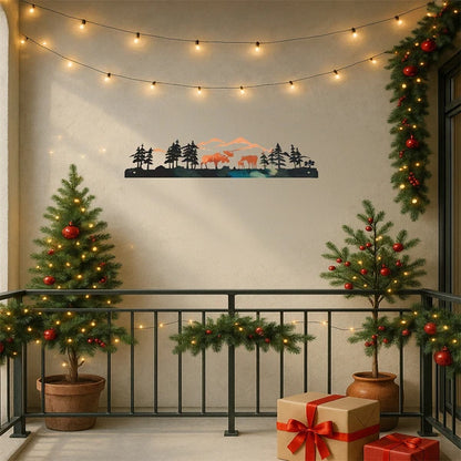 Vintage Moose Winter Forest Christmas Tree Wall Art Iron Decor For Living Room Bedroom Entryway - view 2