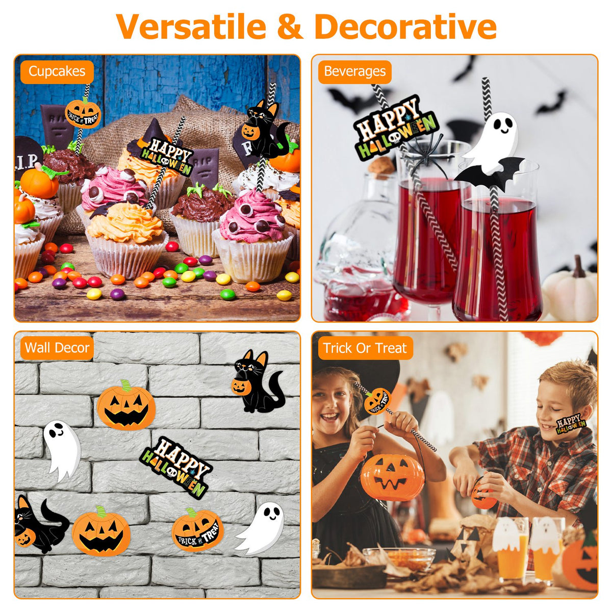 Set Of 25Pcs Halloween Party Striped Decorative Straws Disposable Drinking Straws Paper Straw Decor Happy Halloween - view 5