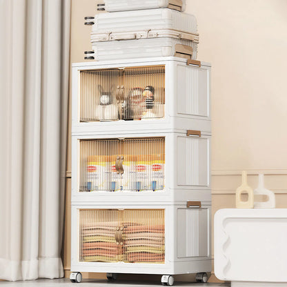 3Pcs Foldable Storage Bins With Lid Front Magnetic Door Collapsible Stackable Closet Organizer Containers With 4Pcs