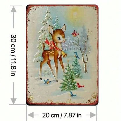 1PC Rustic Iron Metal Wall Sign Winter Reindeer Snowy Woods Pattern No Text Christmas Holiday Home Outdoor Wall Art - view 3