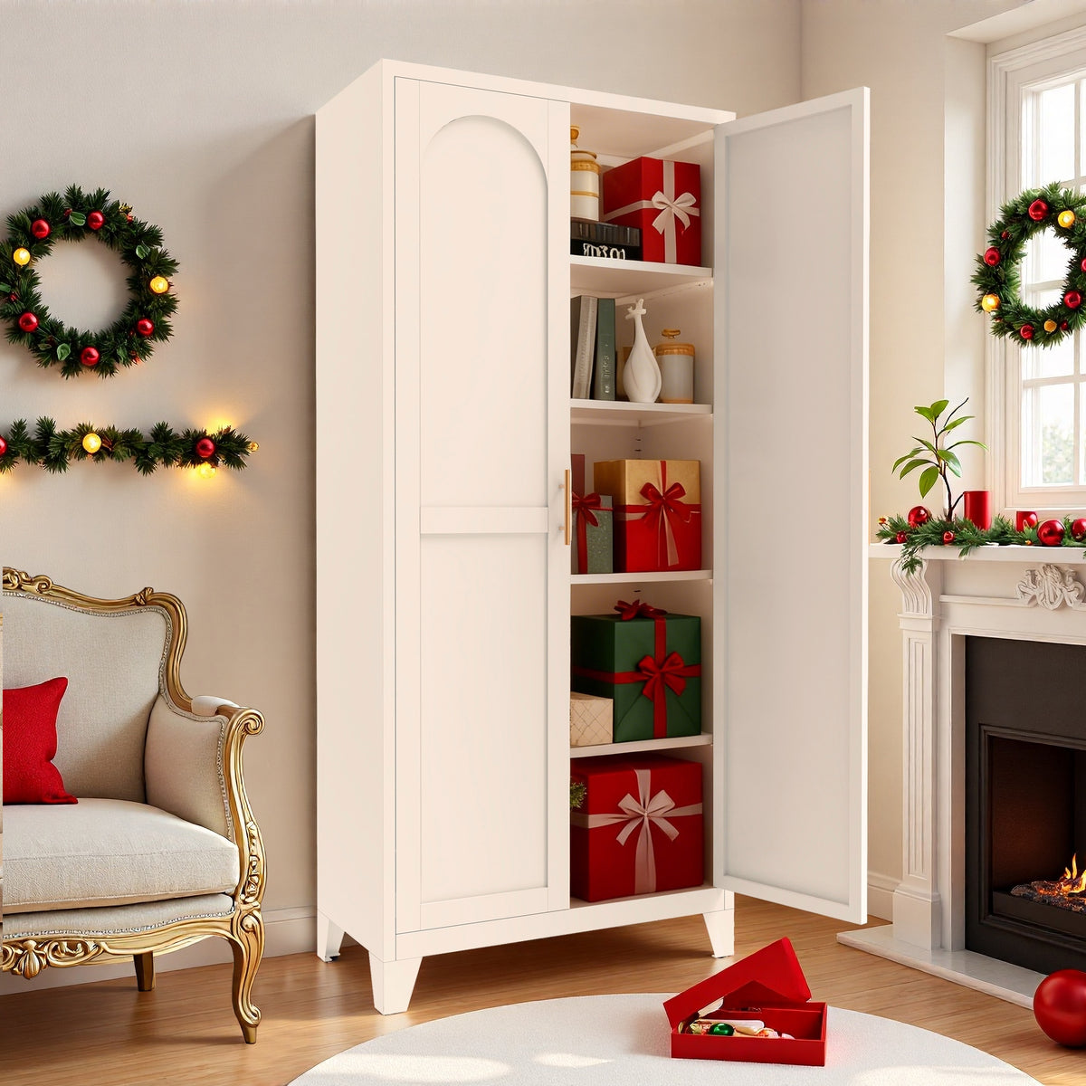 71'' 2 Shapely Doors Cabinet, Metal Storage Cabinet With Doors And Adjustable Shelves, For Bedroom, Living Room