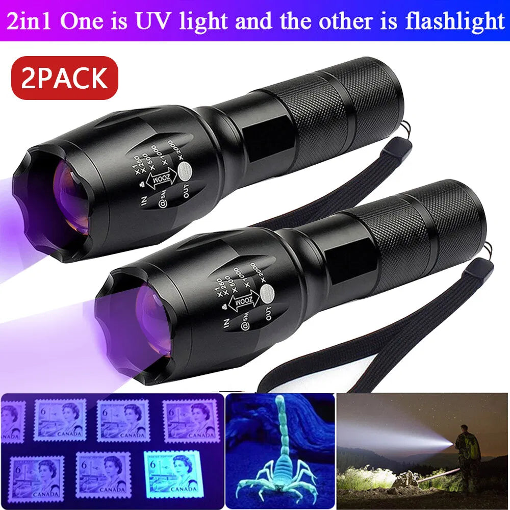 UV Flashlight LED Torch Zoomable Ultra Violet Black White Dual Light Detector - view 7