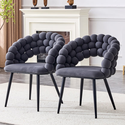 Set Of 2 Gray Puffy Bubble Chair Ball Chain Chair Velvet Dining Chairs With Black Legs - view 8