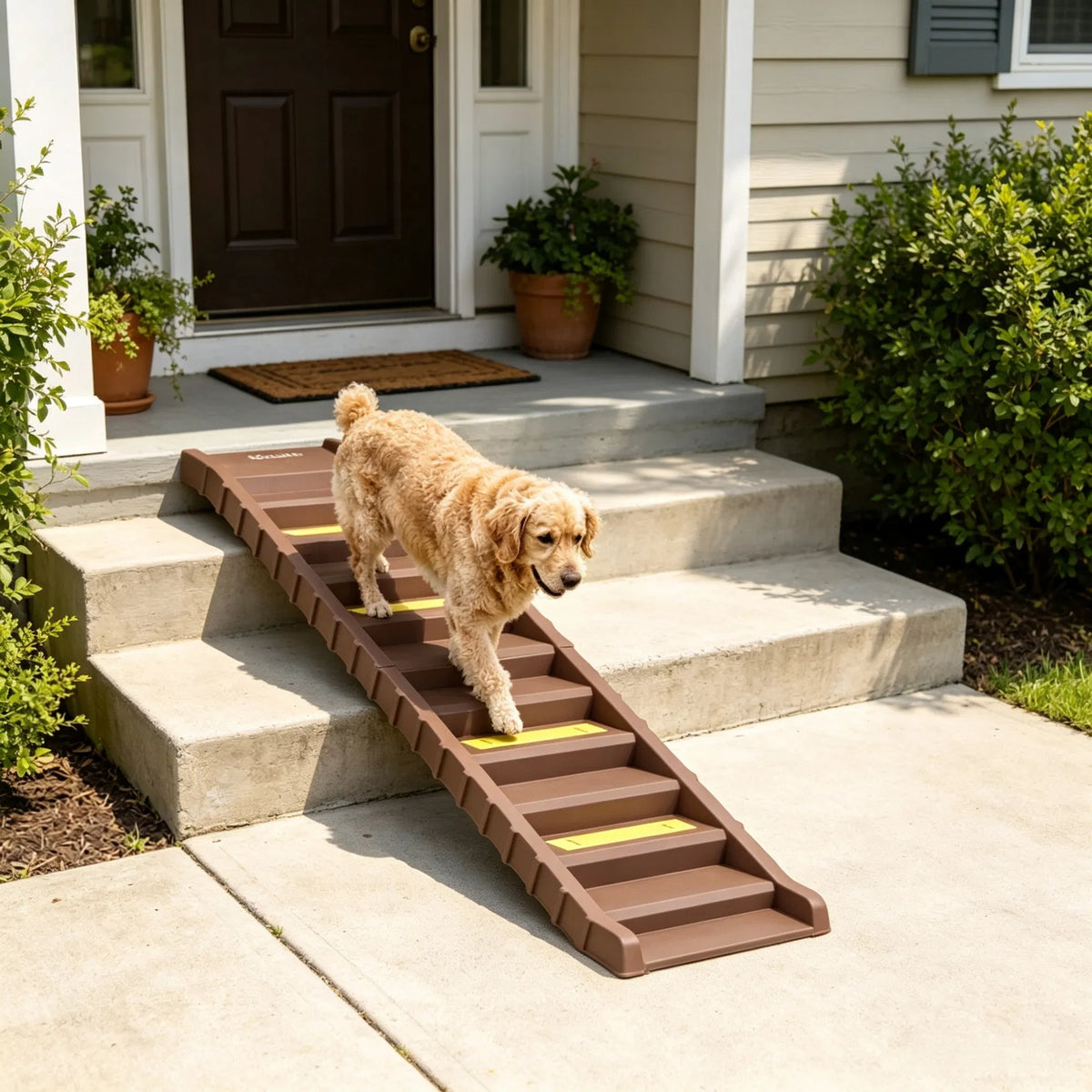 Brown Portable Dog Ramp Foldable Stairs for Medium Small Dogs to Get on Car Truck SUV - view 6