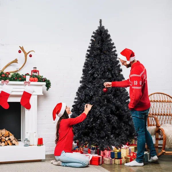 7.5 FT Pre-lit Artificial Christmas Tree, Hinged Xmas Pine Tree With 1350 Branch Tips