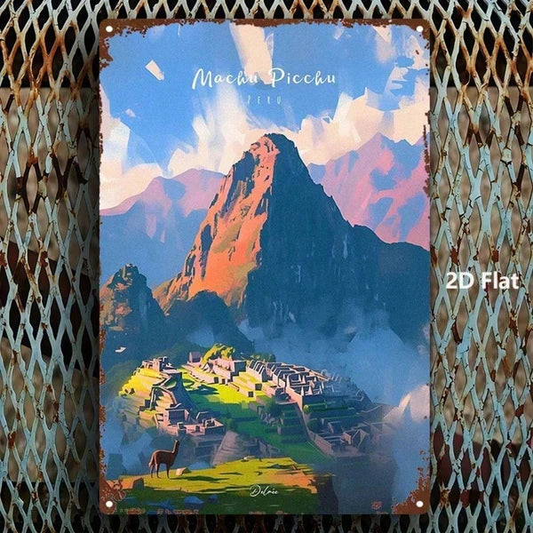 1pc Machu Picchu Metal Sign 8x12 Inch, Vintage Peruvian Landmark Wall Art - view 3