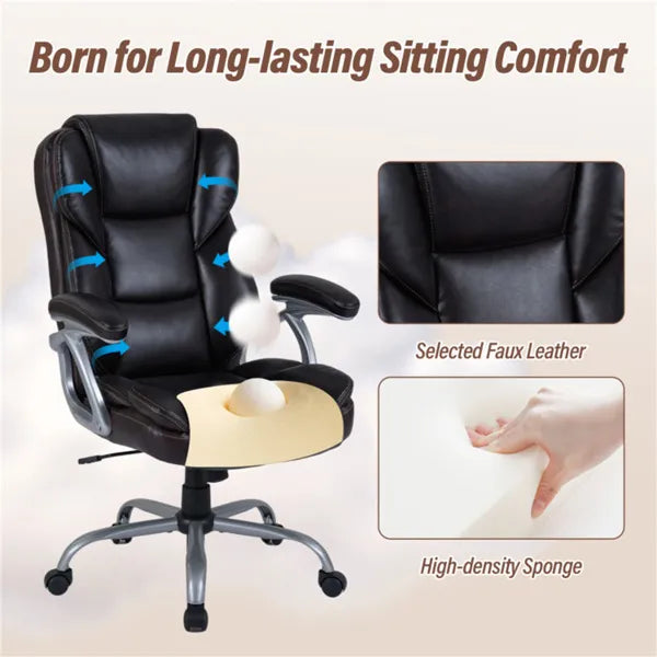 Ergonomic Executive Office Chair With Contoured Backrest, Adjustable Height & Recline For Home Office-Brown - view 3
