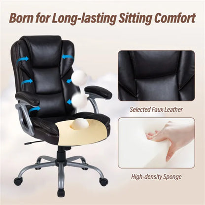 Ergonomic Executive Office Chair With Contoured Backrest, Adjustable Height & Recline For Home Office-Brown - view 3