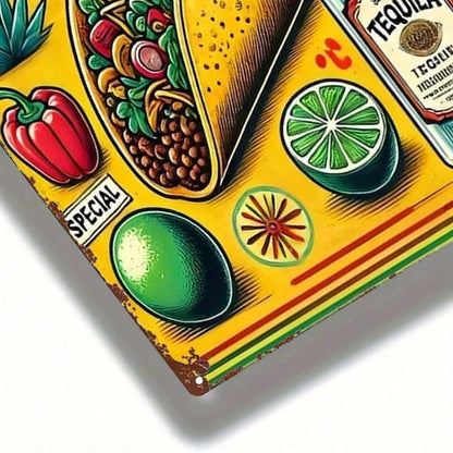 1pc Vintage Mexican Metal Sign, Retro Tortilla Chili Pepper Tequila Wall Art - view 2