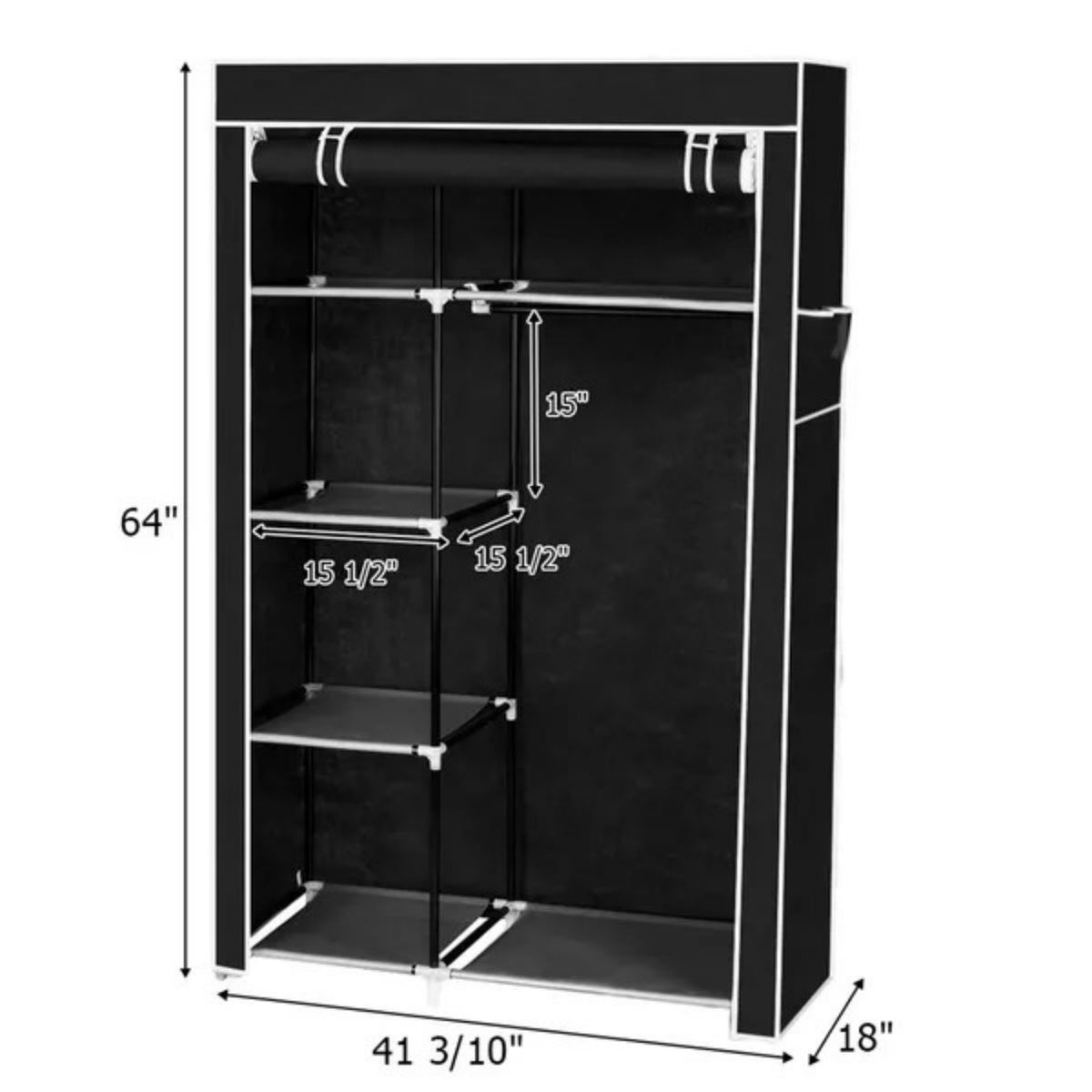 Portable Closet Storage Organizer Wardrobe Clothes Rack With Shelves Black - view 3