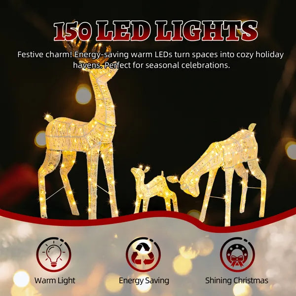 3-Piece Lighted Christmas Reindeer Family Set Outdoor Decorations, Weather Proof Deer Family Set Of 3 Christmas - view 3