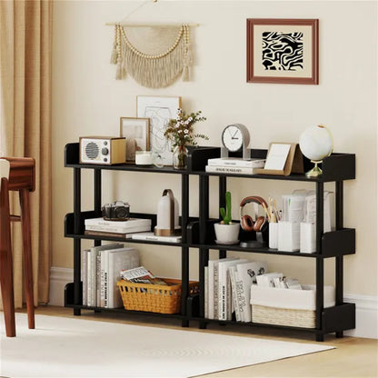 3-Tier Industrial Bookshelf With Anti-Falling Guardrails, 33 LBS Per Shelf Storage Organizer - Black - view 5